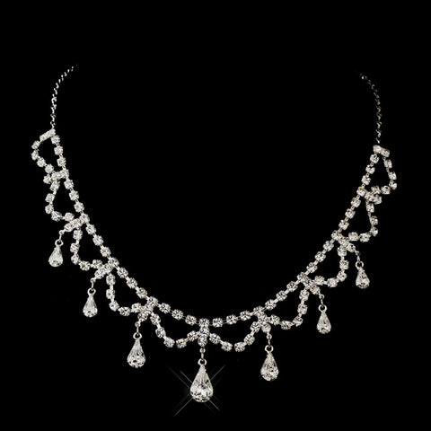Silver Clear Teardrop Rhinestone Bridal Wedding Necklace 5864