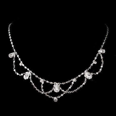 Silver Clear Round & Teardrop Drape Bridal Wedding Necklace 5904