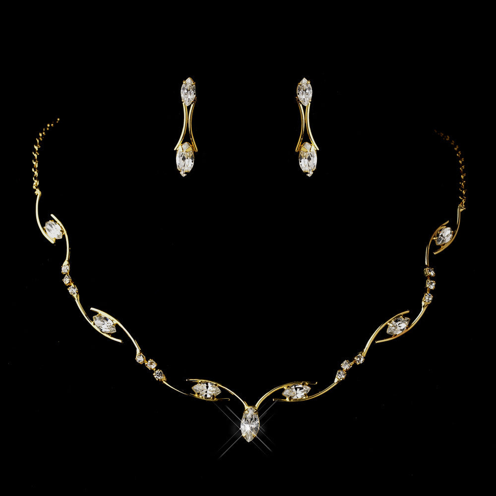 Gold Clear Marquise Rhinestone Bridal Wedding Jewelry Set 5950