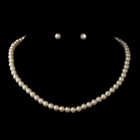 Gold Ivory Pearl Bridal Wedding Necklace 6001 & Bridal Wedding Earrings 6042 Bridal Wedding Jewelry Set