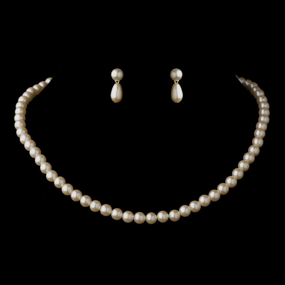 Gold Ivory Pearl Bridal Wedding Necklace 6001 & Bridal Wedding Earrings 7062 Bridal Wedding Jewelry Set