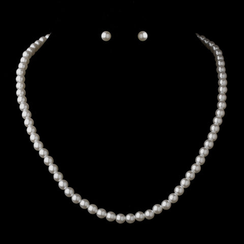 Silver White Pearl Bridal Wedding Necklace 6012 & Bridal Wedding Earrings 6042 Bridal Wedding Jewelry Set