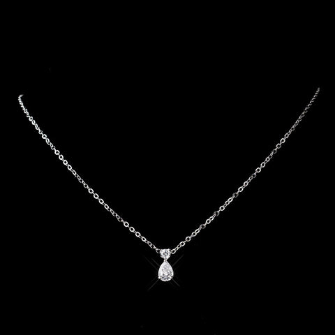 Silver Clear Teardrop CZ Crystal Bridal Wedding Necklace 6015