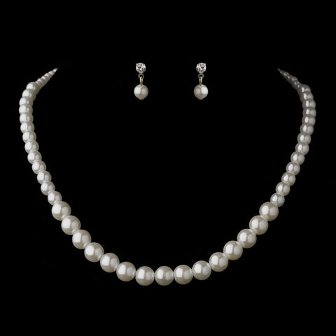 Silver White Pearl Bridal Wedding Necklace 6021 & Bridal Wedding Earrings 1025 Bridal Wedding Jewelry Set