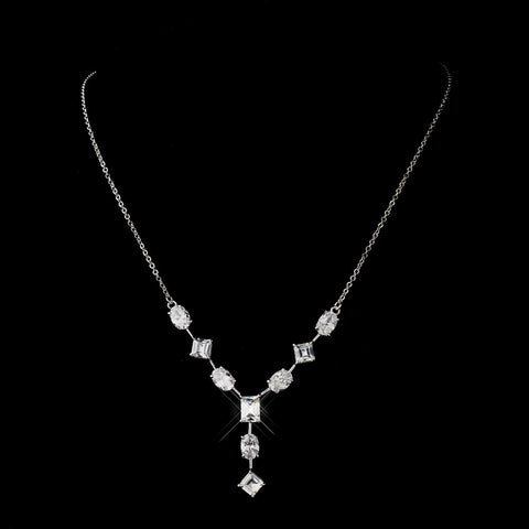 Antique Silver Rhodium Multi Shaped CZ Crystal Bridal Wedding Necklace 6071