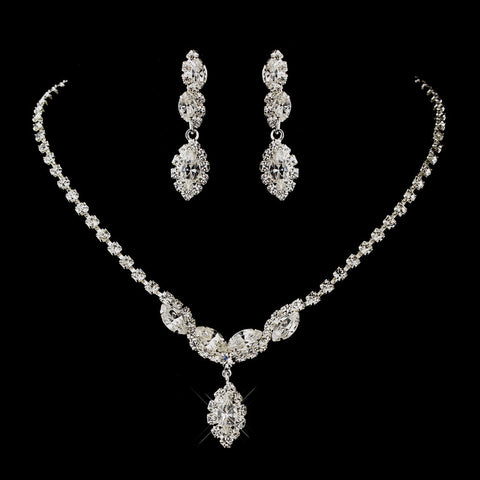 Silver Clear Round & Marquise Rhinestone Bridal Wedding Jewelry Set 6361