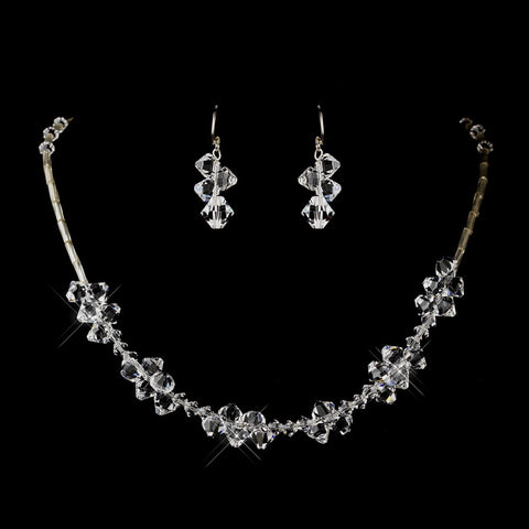 Silver Clear Swarovski Crystal Bead Bridal Wedding Necklace 6610 & Bridal Wedding Earrings 6710