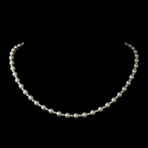 Silver White Czech Glass Pearl Bridal Wedding Necklace 6803