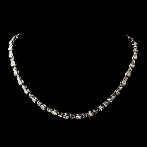 Silver Clear Round Rhinestone Bridal Wedding Necklace 8194