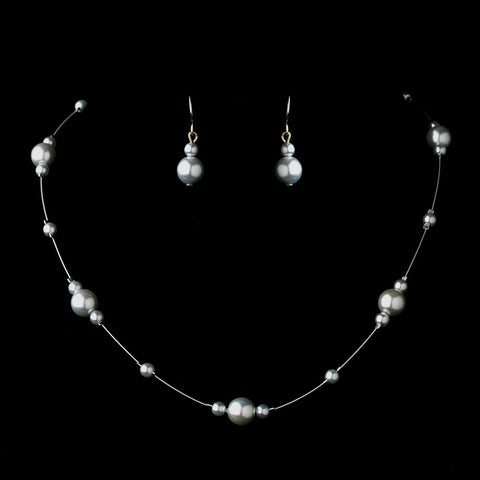 Silver Light Amethyst Pearl Illusion Bridal Wedding Jewelry Set 8601