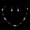 Silver Light Amethyst Pearl Illusion Bridal Wedding Jewelry Set 8601
