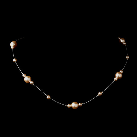 Silver Pink Pearl Illusion Bridal Wedding Necklace 8601