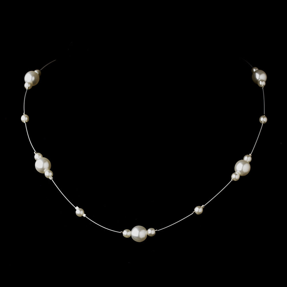 Silver White Pearl Illusion Bridal Wedding Necklace 8601
