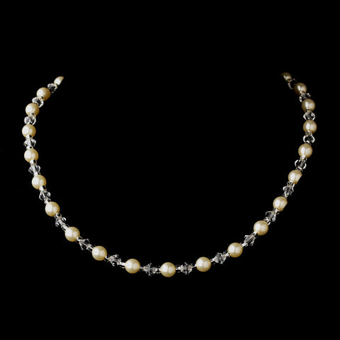 Silver Ivory Czech Glass Pearl and Bead & Swarovski Crystal Bead Bridal Wedding Necklace 8657