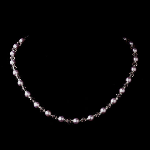 Silver Light Amethyst Czech Glass Pearl and Bead & Swarovski Crystal Bead Bridal Wedding Necklace 8657