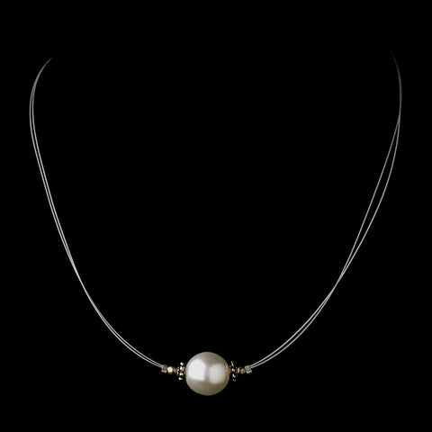 Silver White Czech Glass Pearl & Bali Bead Illusion Bridal Wedding Necklace 8662