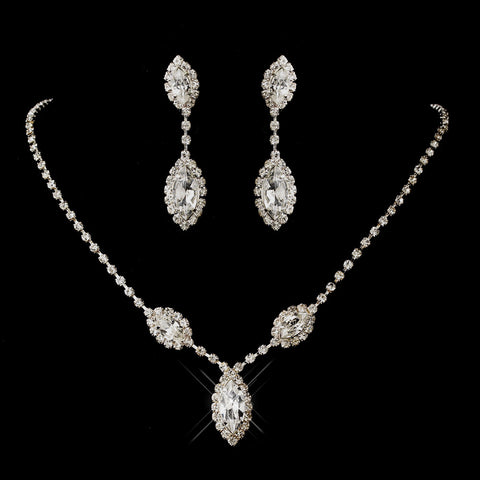 Silver Clear Marquise Rhinestone Bridal Wedding Jewelry Set 8874