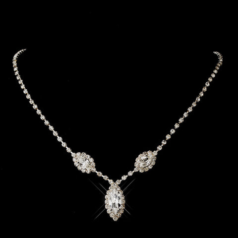 Silver Clear Marquise Rhinestone Bridal Wedding Necklace 8874