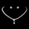 Silver White Glass Pearl & Clear Rhinestone Rondelle Drop Bridal Wedding Necklace 9062 & Bridal Wedding Earrings 7202 Bridal Wedding Jewelry Set