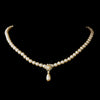 Gold Ivory Glass Pearl & Clear Rhinestone Rondelle Drop Bridal Wedding Necklace 9062