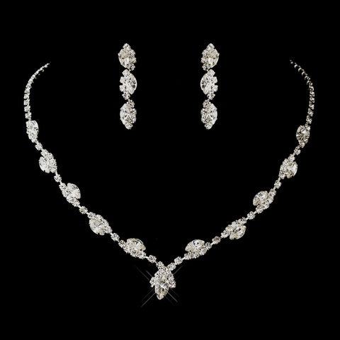 Silver Clear Marquise & Clear Round Bridal Wedding Necklace 9341 & Bridal Wedding Earrings 6122 Bridal Wedding Jewelry Set