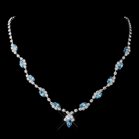 Silver Aqua Marquise & Clear Round Bridal Wedding Necklace 9341