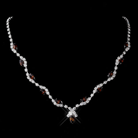 Silver Brown Marquise & Clear Round Bridal Wedding Necklace 9341
