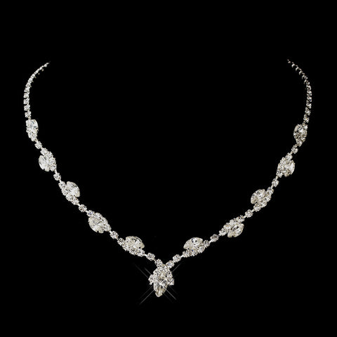 Silver Clear Marquise & Clear Round Bridal Wedding Necklace 9341