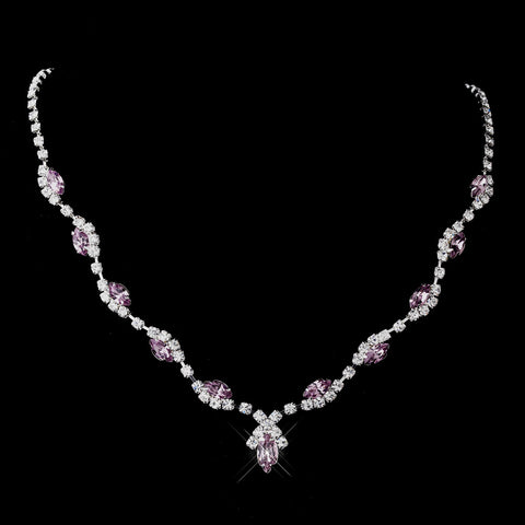 Silver Light Amethyst Marquise & Clear Round Bridal Wedding Necklace 9341
