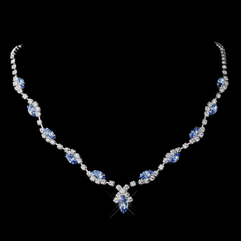 Silver Light Blue Marquise & Clear Round Bridal Wedding Necklace 9341