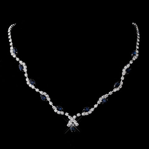 Silver Navy Marquise & Clear Round Bridal Wedding Necklace 9341