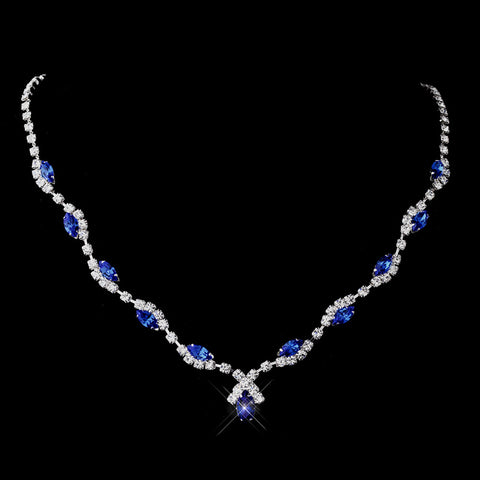 Silver Sapphire Marquise & Clear Round Bridal Wedding Necklace 9341