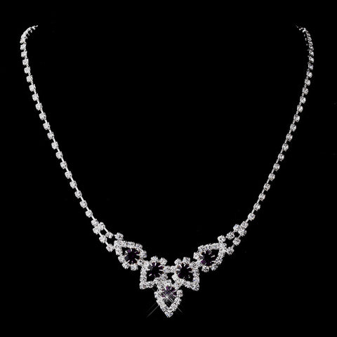 Silver Amethyst Round Rhinestone Bridal Wedding Necklace 9381