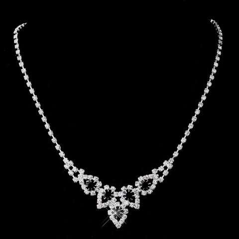 Silver Black Round Rhinestone Bridal Wedding Necklace 9381