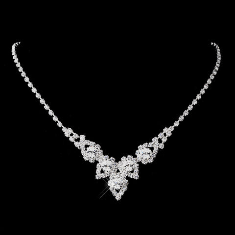 Silver Clear Round Rhinestone Bridal Wedding Necklace 9381