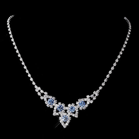Silver Light Blue & Clear Round Rhinestone Bridal Wedding Necklace 9381