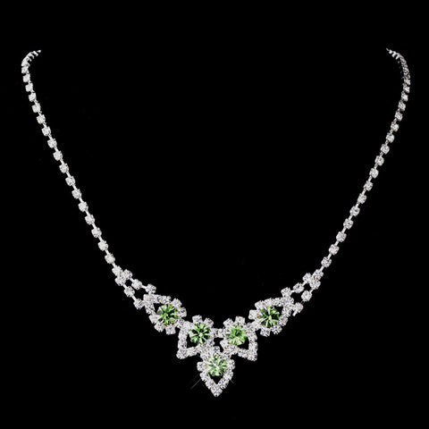 Silver Peridot Round Rhinestone Bridal Wedding Necklace 9381