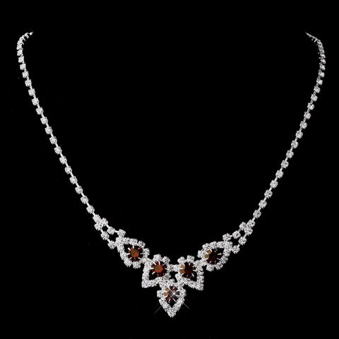 Silver Ruby Round Rhinestone Bridal Wedding Necklace 9381