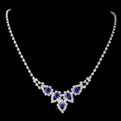 Silver Sapphire Round Rhinestone Bridal Wedding Necklace 9381