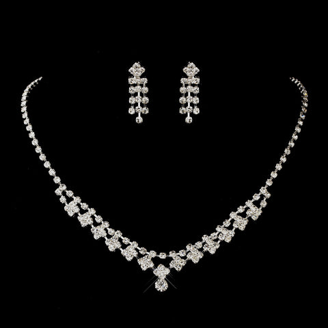 Antique Silver Rhodium Clear Round Rhinestone Bridal Wedding Jewelry Set 1008