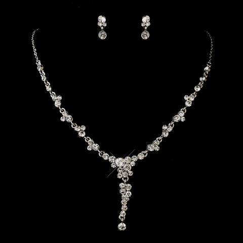 Silver Clear Round Rhinestone Dangle Bridal Wedding Jewelry Set 2091