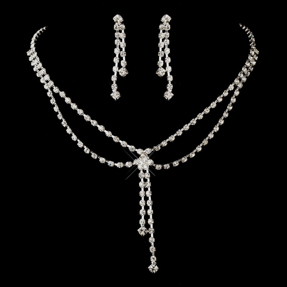 Silver Clear Rhinestone Dangle Bridal Wedding Jewelry Set 5310