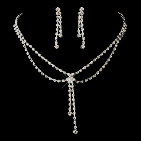Silver Clear Rhinestone Dangle Bridal Wedding Jewelry Set 5310
