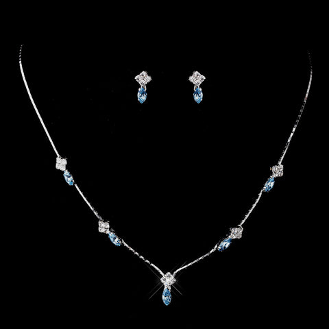Silver Aqua and Clear Navette Rhinestone Bridal Wedding Jewelry Set 7017
