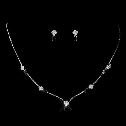 Silver Black and Clear Navette Rhinestone Bridal Wedding Jewelry Set 7017