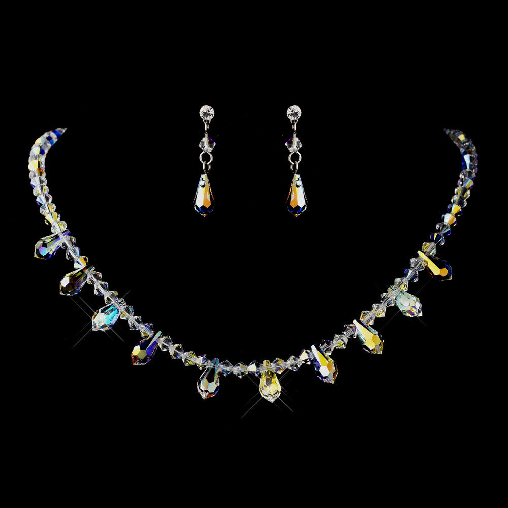 Silver AB Swarovski Crystal Bead Bridal Wedding Jewelry Set 7070