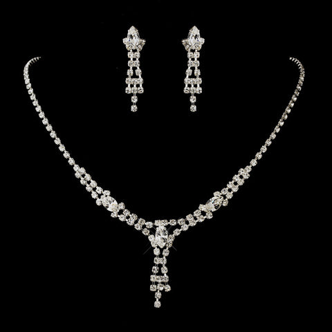 Silver Clear Navette & Round Rhinestone Bridal Wedding Jewelry Set 7415