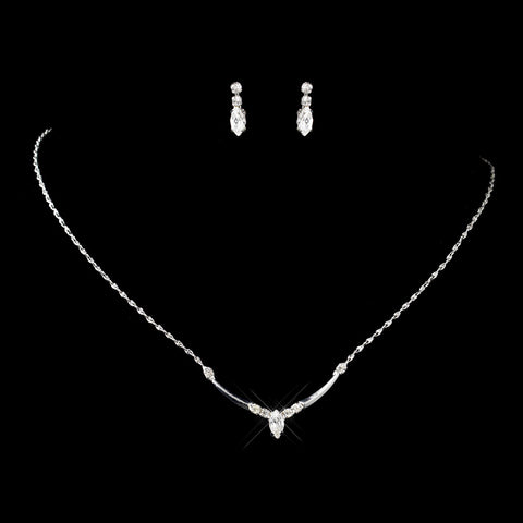 Silver Clear Navette & Round Rhinestone Bridal Wedding Jewelry Set 7450