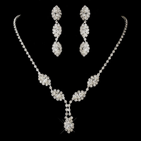 Silver Clear Marquise Rhinestone Bridal Wedding Jewelry Set 8400