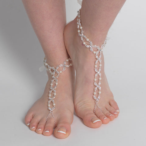 Silver Ivory Pearl & Rhinestone XOXO Bridal Wedding Foot Jewelry 10